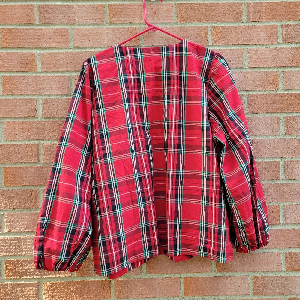 J. Crew Puff-sleeve poplin top in Good Tidings plaid size XXL - Picture 5 of 8